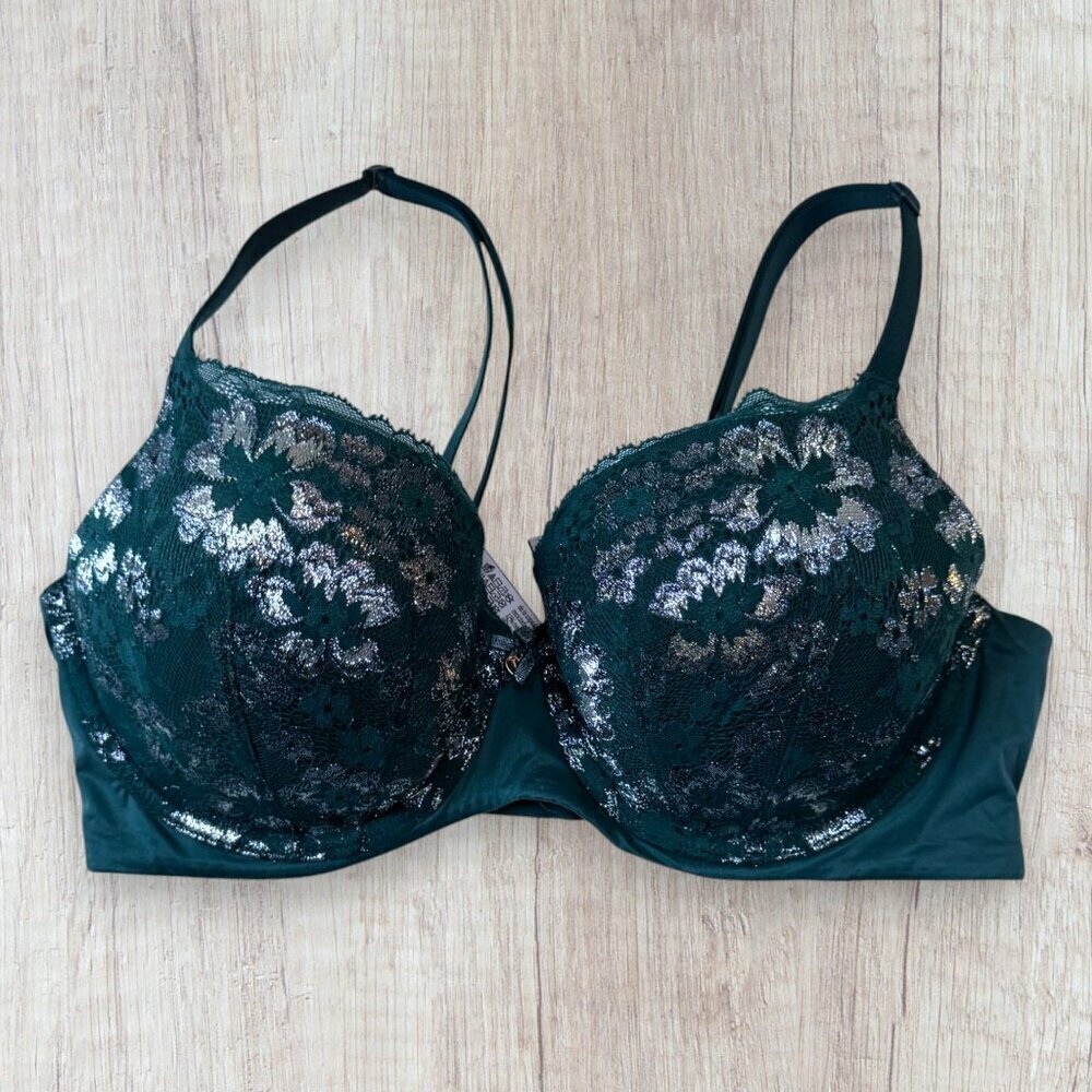 Victoria's Secret Body By Victoria Lace Lined Demi Teal Metallic 36 D
